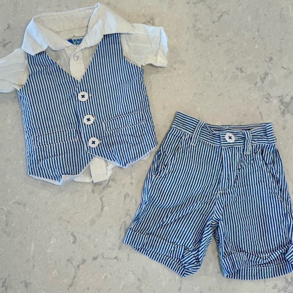 Baby Boy 3-6MO Summer Seersucker Ring-bearer Wedding Outfit; Rugged Butts brand
